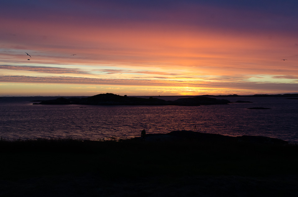 Mitternachtssonne auf Haholmen an der Atlantikstraße in Norwegen