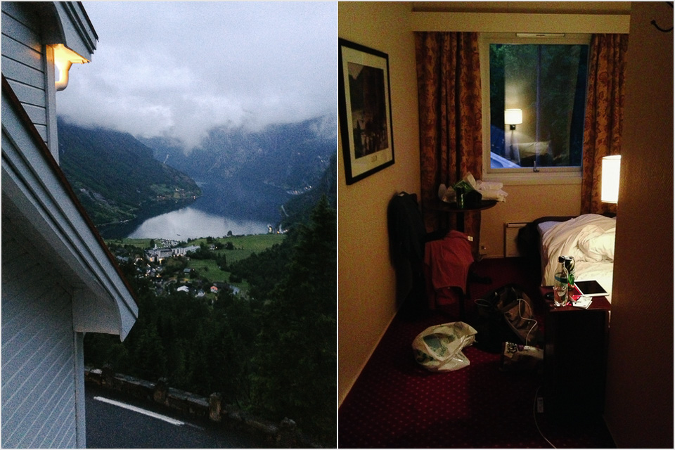 Blick auf den Geirangerfjord vom Hotel Utsikten